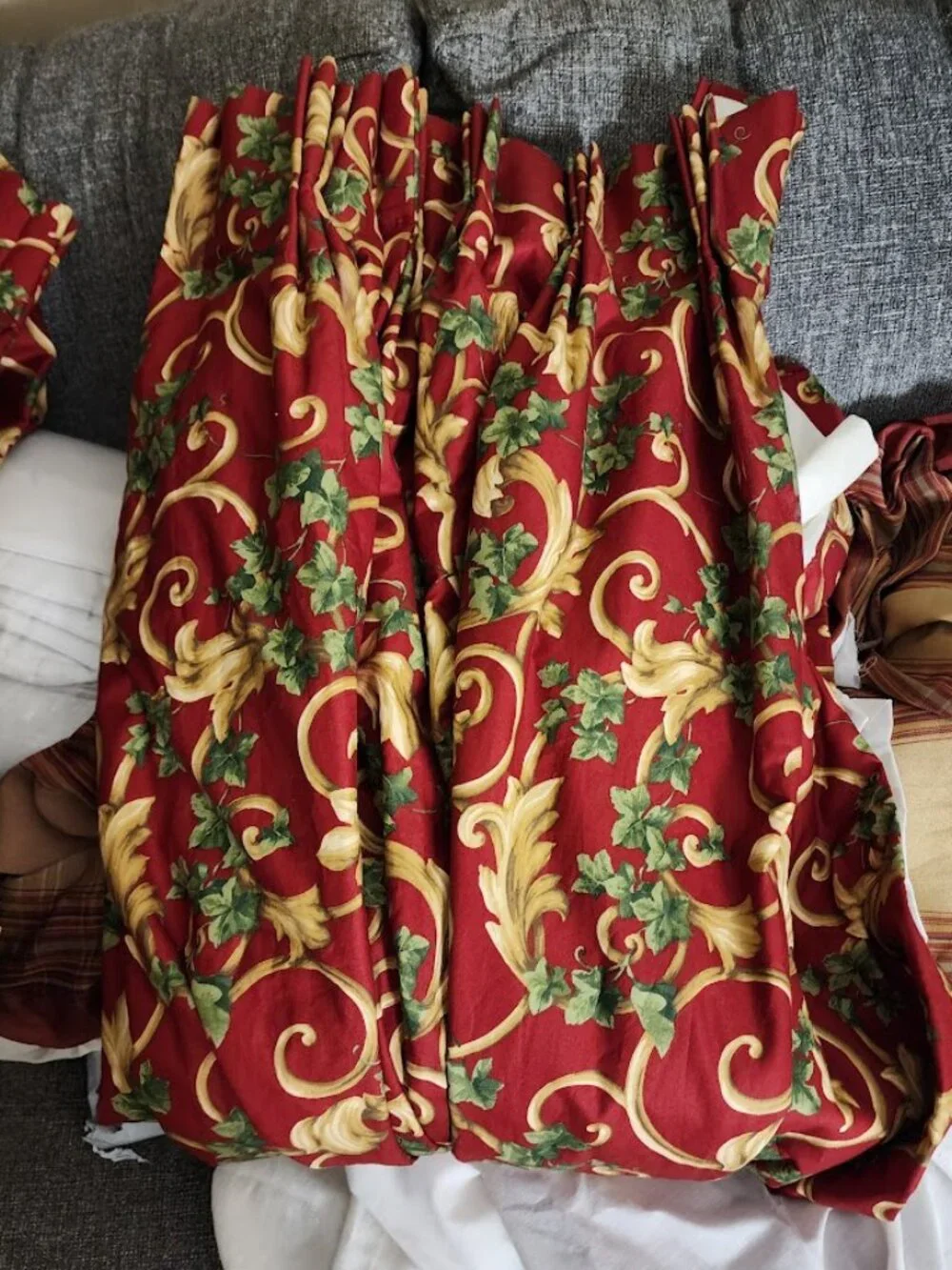 One stunning and LONG Redish Burgandy Designer Drapery Panels 106